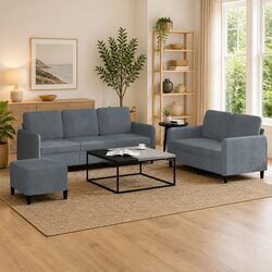 Stylish 3 Piece Grey Velvet Sofa Set for Living Rooms