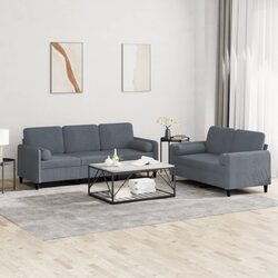 Stylish Grey Velvet 2 Piece Sofa Set with Pillows