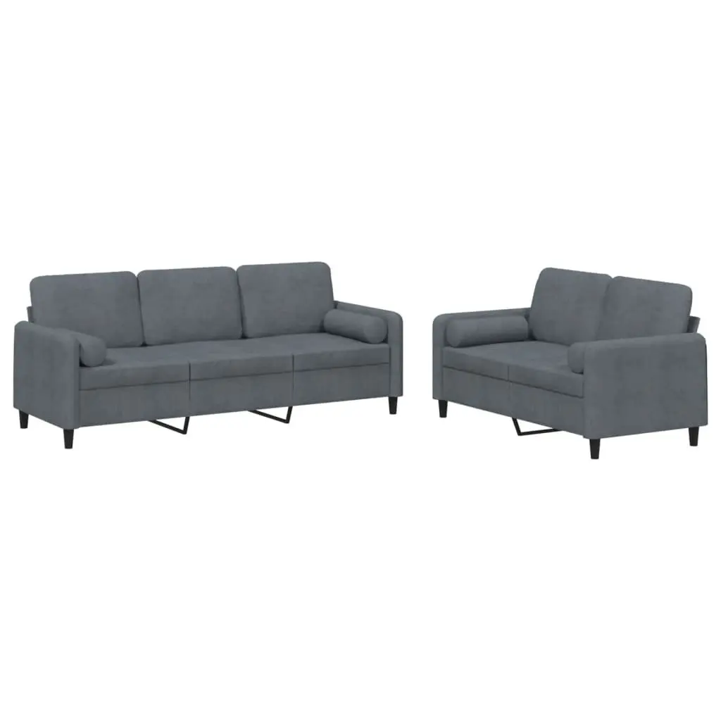 Sofa Set Velvet 2 Piece Grey