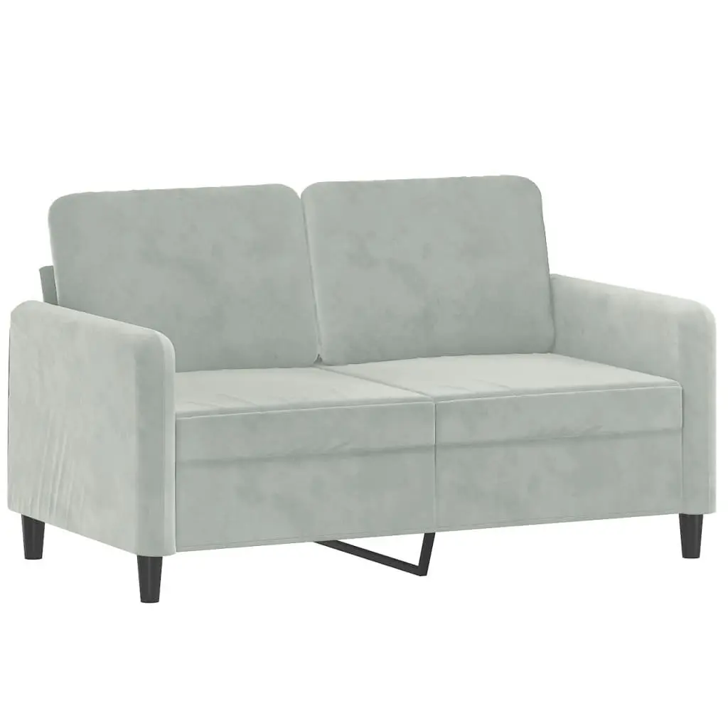 3 Piece Grey Velvet Sofa Set with Footstool