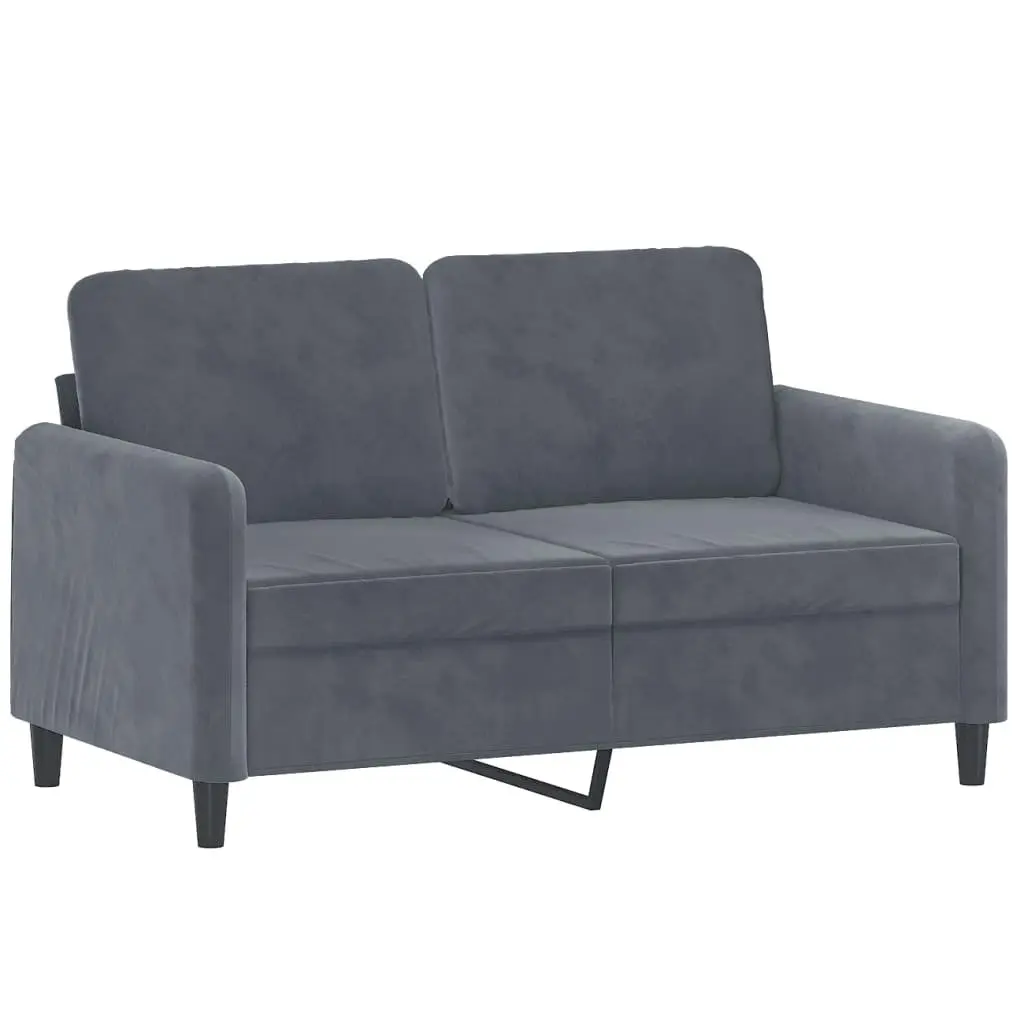 3 Piece Sofa Set Velvet Grey Couch with Pillows Footstool