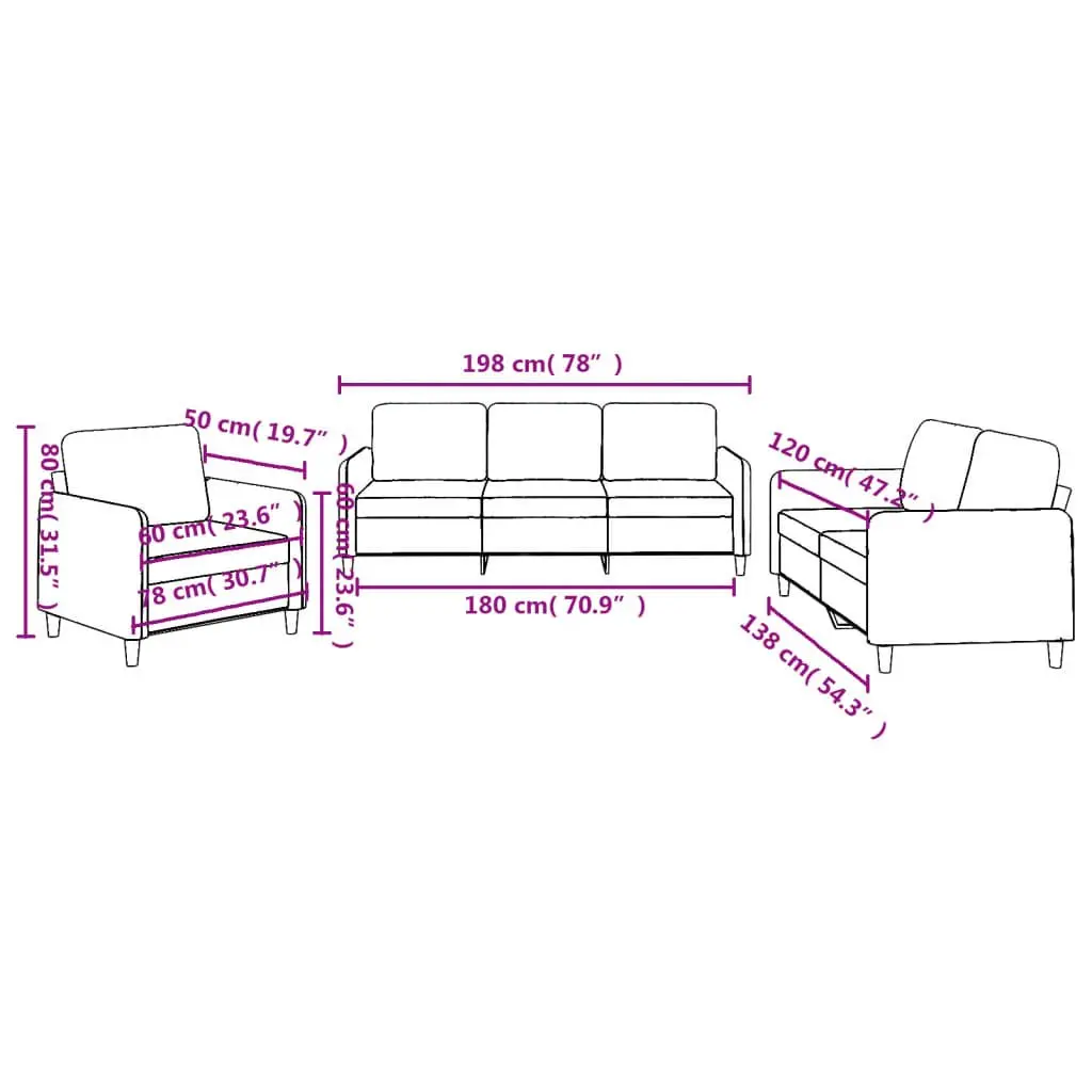3 Piece Sofa Set in Grey Fabric for Comfort