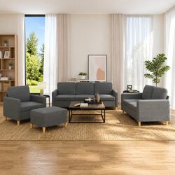 Durable Grey Fabric 4 Piece Lounge Suite with Cushions
