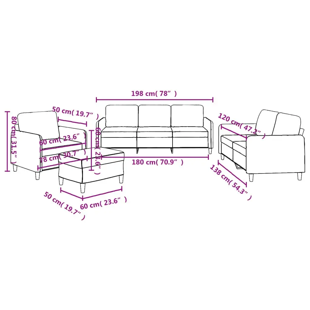 Grey Fabric 4 Piece Lounge Suite with Cushions
