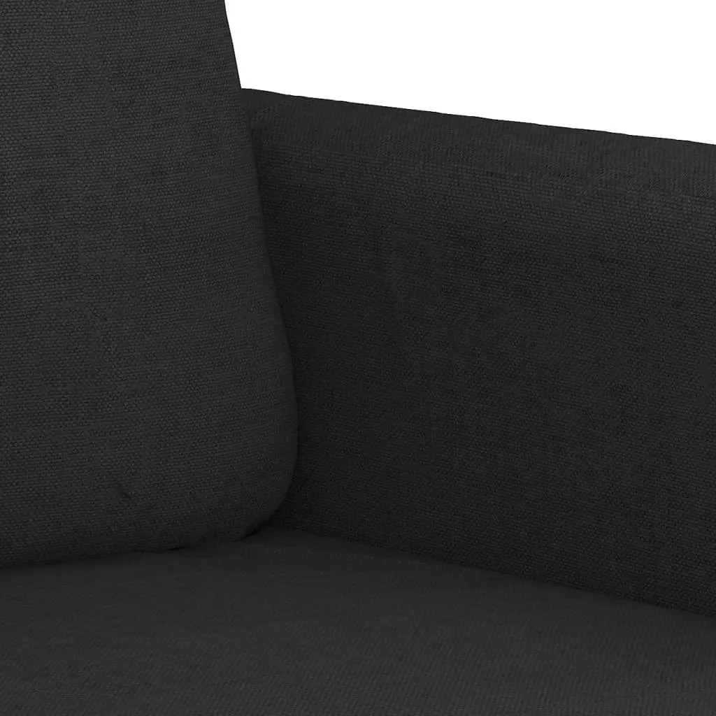 4 Piece Black Fabric Sofa Set with Footstool