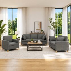 Durable 3 Piece Grey Sofa Set with Pillows for Comfort