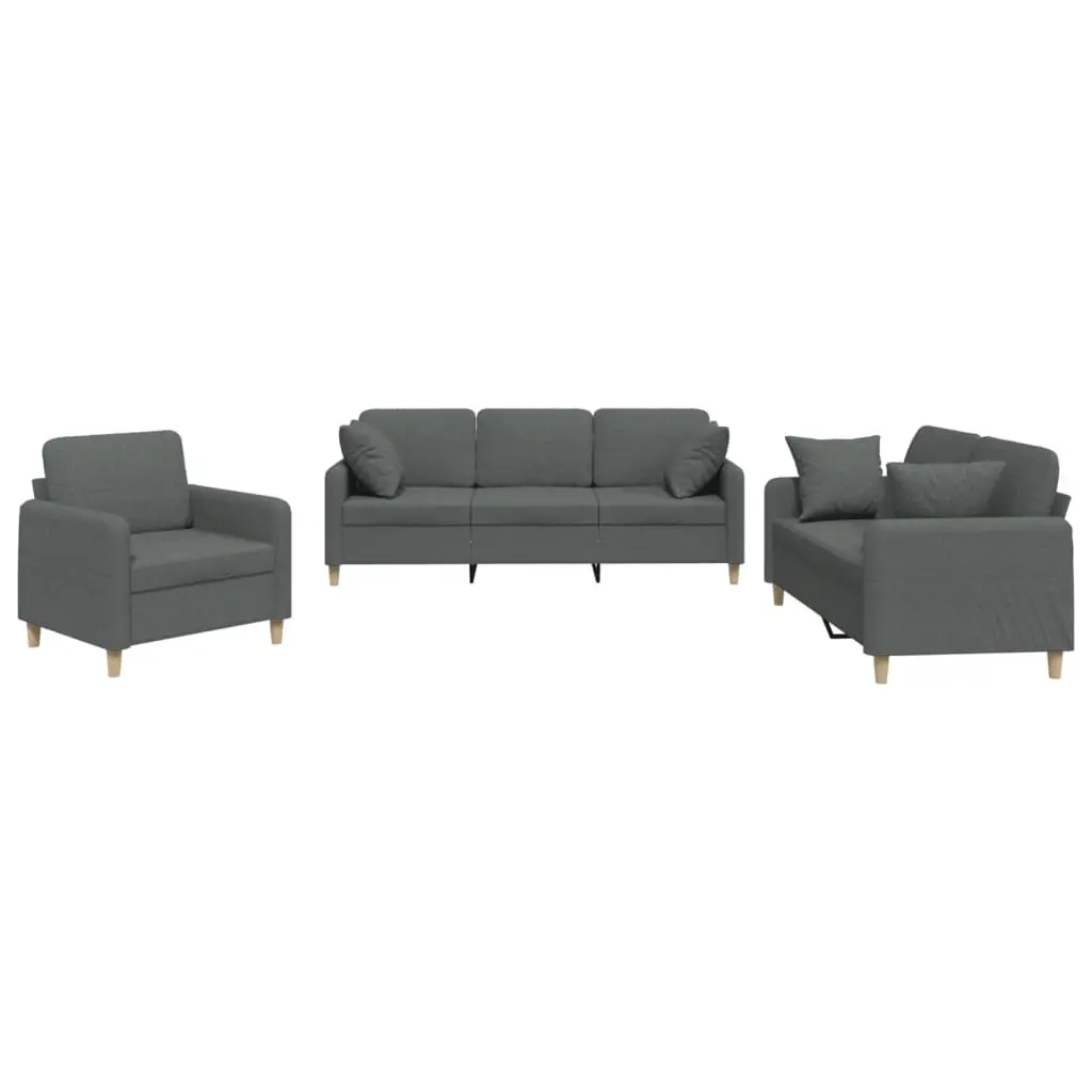 Sofa Set Fabric Grey 3 Piece