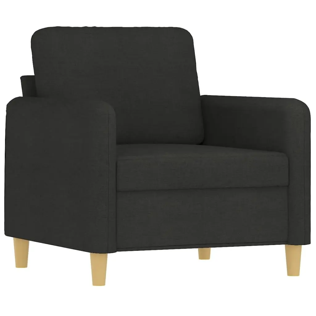 3 Piece Sofa Set in Black Fabric with Pillows