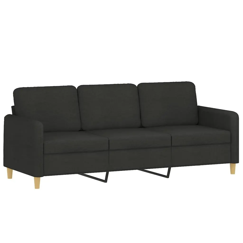 3 Piece Sofa Set in Black Fabric with Pillows