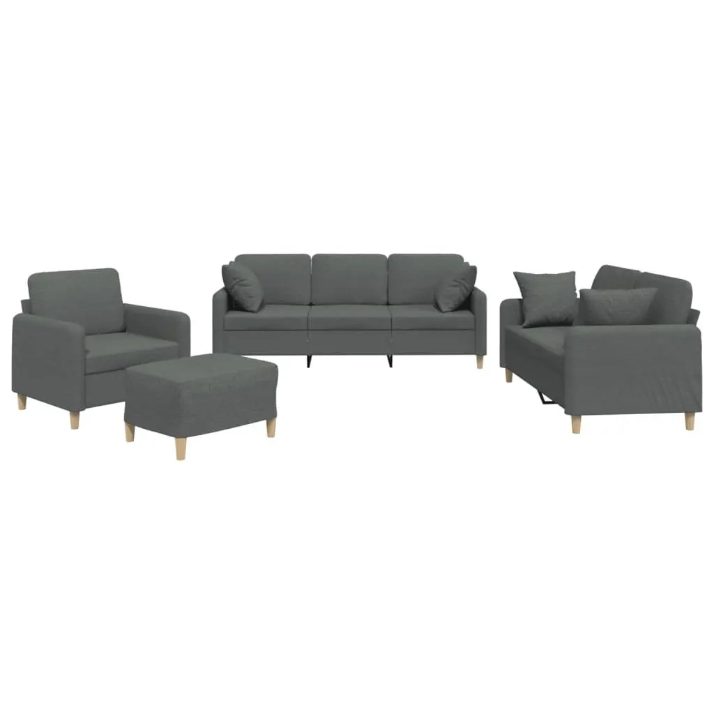 4 Piece Grey Fabric Sofa Set with Pillows
