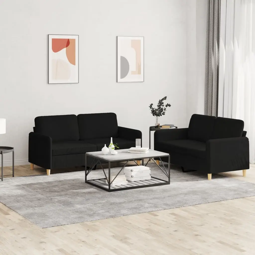Sofa Set Fabric Black 2 Piece Durable Couch Living Room Seating