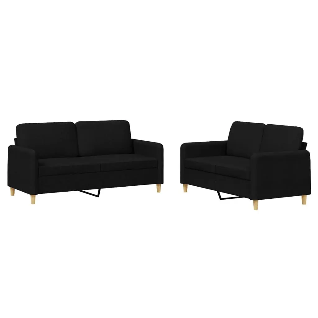 Sofa Set Fabric Black 2 Piece Durable Couch Living Room Seating