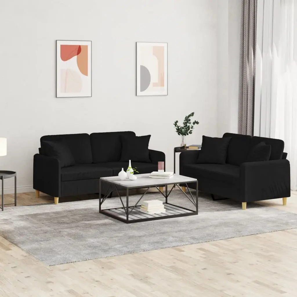 Sofa Set Fabric Black 2 Piece