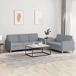 Light Grey Fabric Sofa Set with Cushions - 2 Pieces