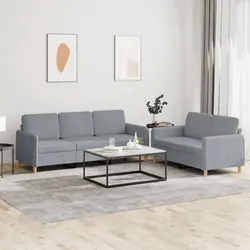 Light Grey Fabric Sofa Set with Cushions - 2 Pieces