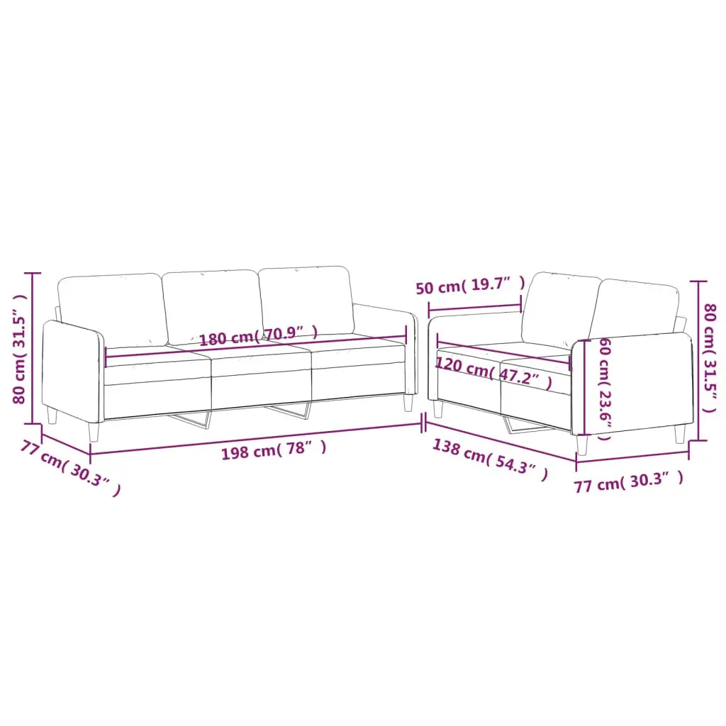 Sofa Set Fabric Light Grey 2 Piece