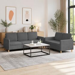 2 Piece Sofa Set Dark Grey Fabric Lounge Suite Comfortable Padded Cushions