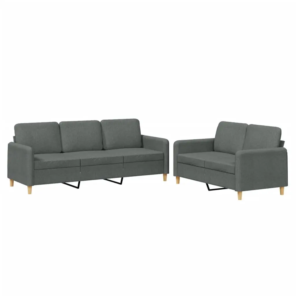 Dark Grey Fabric Sofa Set with Thick Padded Cushions