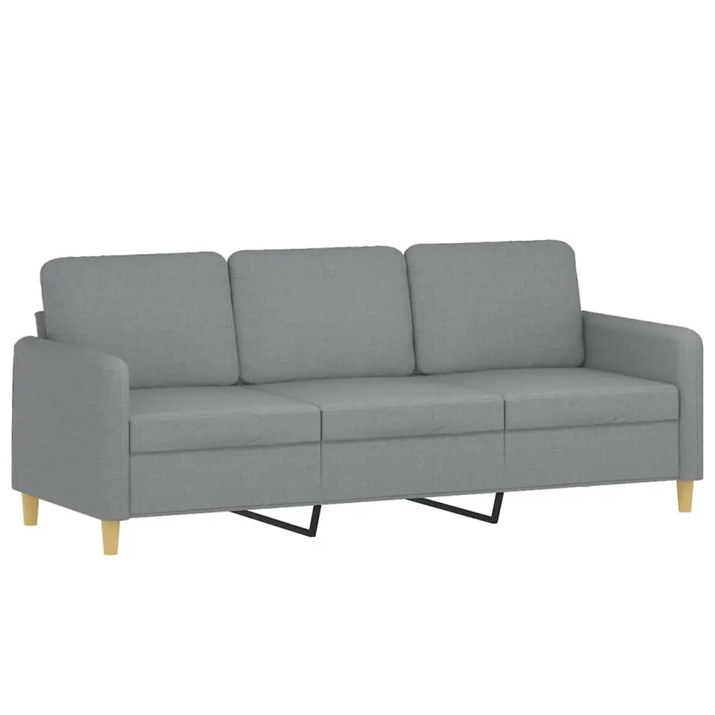 3 Piece Grey Fabric Sofa Set with Cushions & Footstool