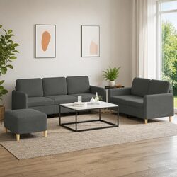 Durable Grey Fabric Sofa Set 3 Piece Living Room Furniture