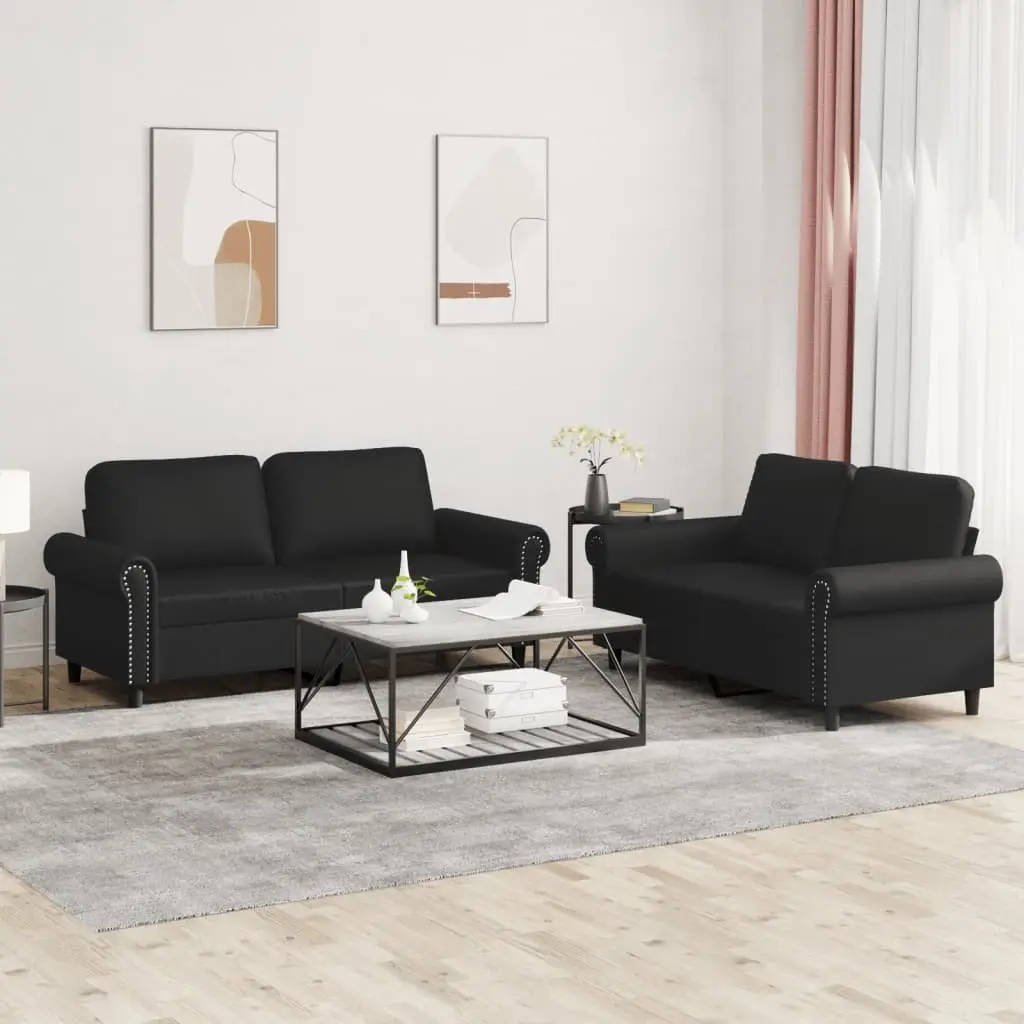 2 Piece Sofa Set Faux Leather Black