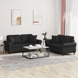 Durable Black Faux Leather 2 Piece Sofa Set