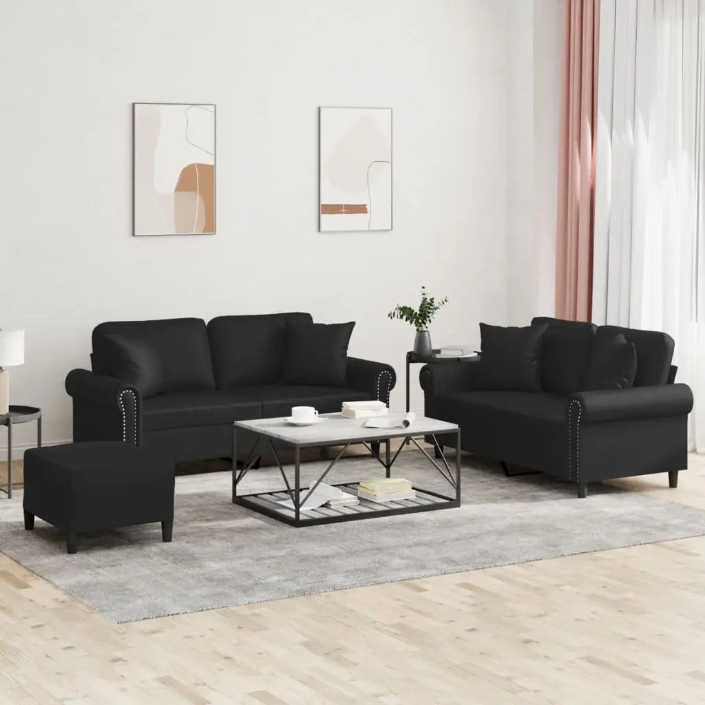 3 Piece Sofa Set with Pillows and Footstool