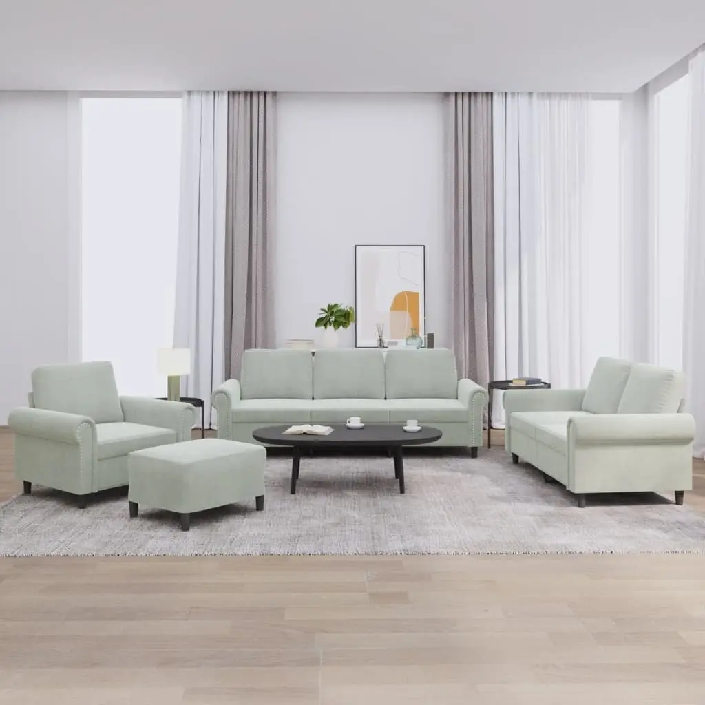 4 Piece Sofa Set Velvet Light Grey