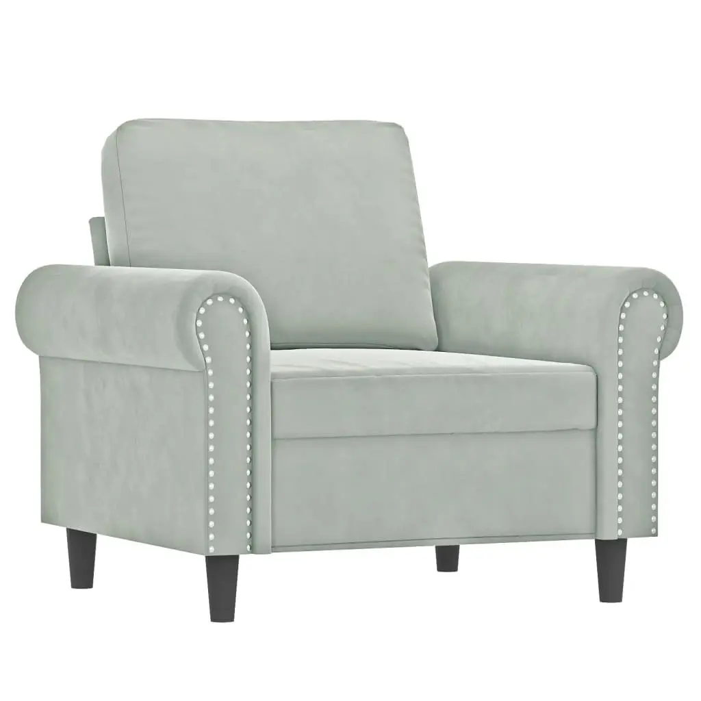 Grey Velvet 3 Piece Sofa Set with Throw Pillows