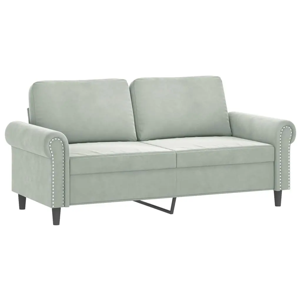 2 Piece Grey Velvet Sofa Set with Cushions