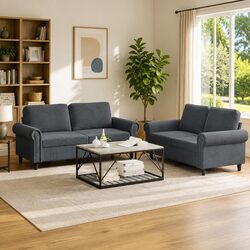 Elegant 2 Piece Sofa Set in Grey Velvet with Sturdy Build