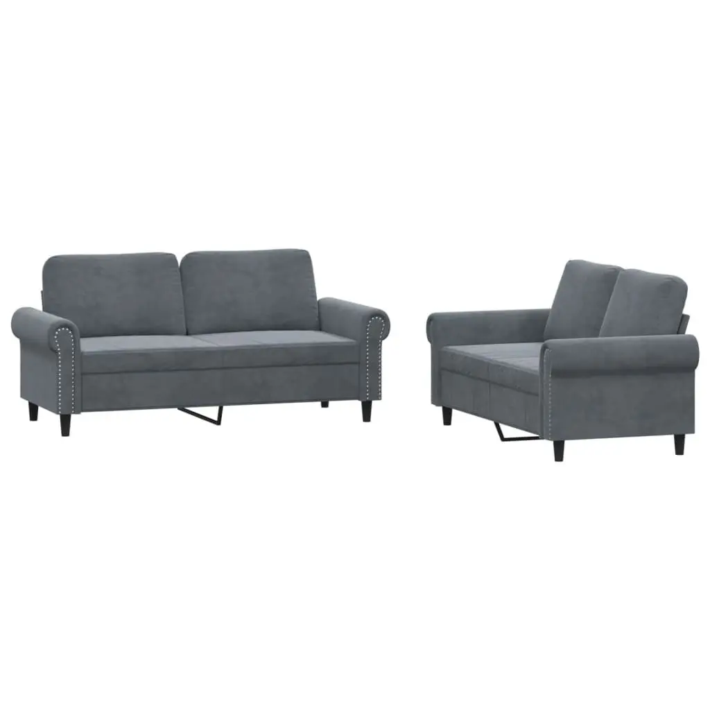 2 Piece Sofa Set in Grey Velvet with Sturdy Build