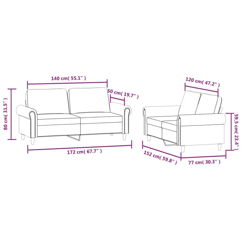 2 Piece Sofa Set in Grey Velvet with Sturdy Build