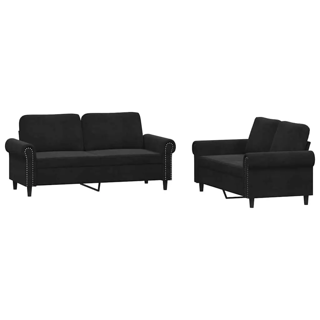 Sofa Set Velvet 2 Piece Black