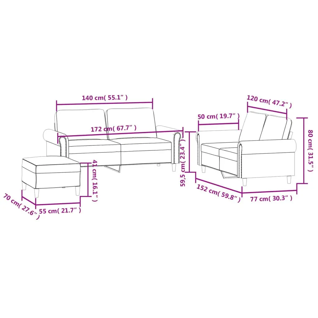 3 Piece Sofa Set Velvet Grey Lounge Suite