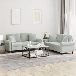 Grey Velvet 2 Piece Sofa Set with Pillows - Stylish & Durable