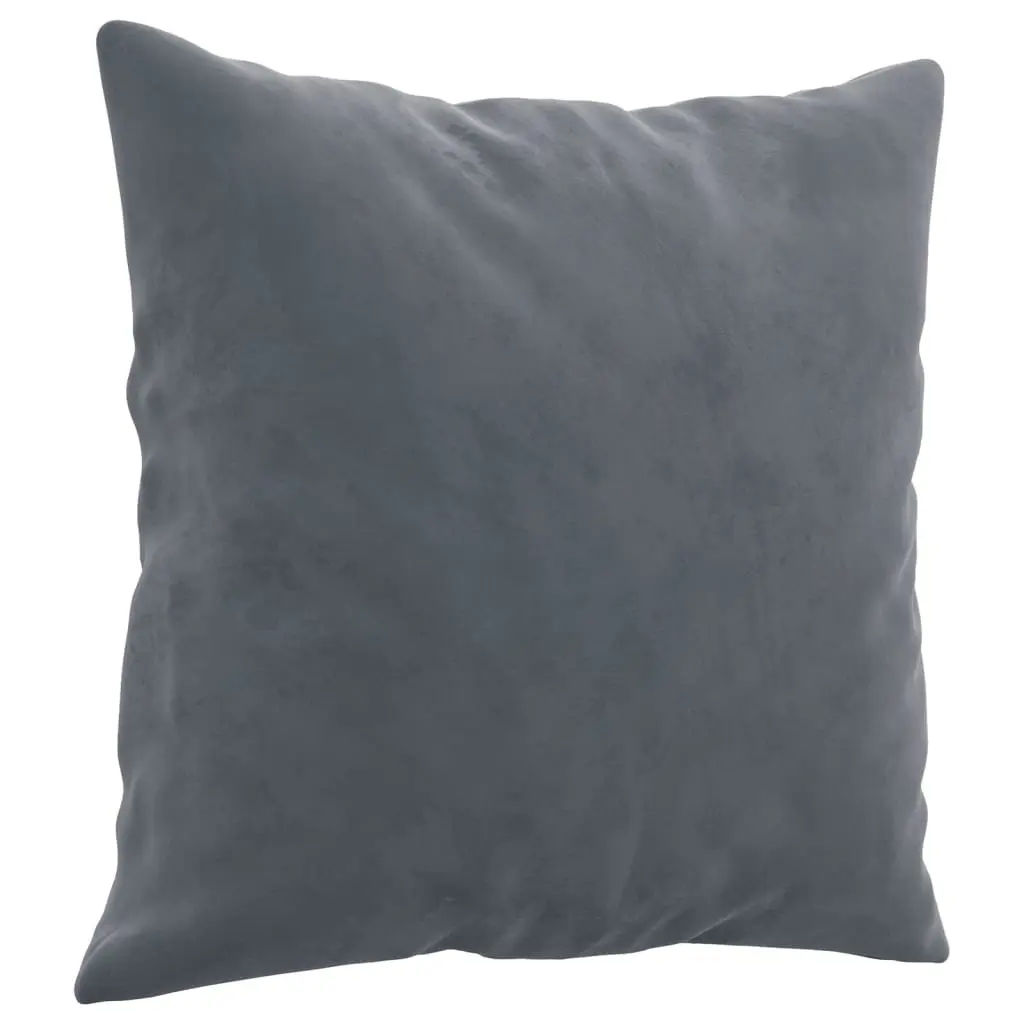 2 Piece Grey Velvet Sofa Set with Throw Pillows