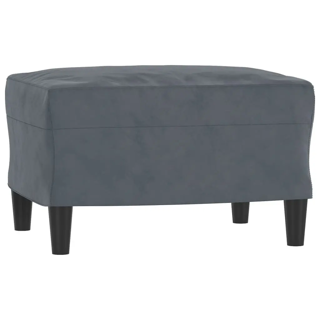 3 Piece Sofa Set Velvet Grey Couch with Pillows Footstool