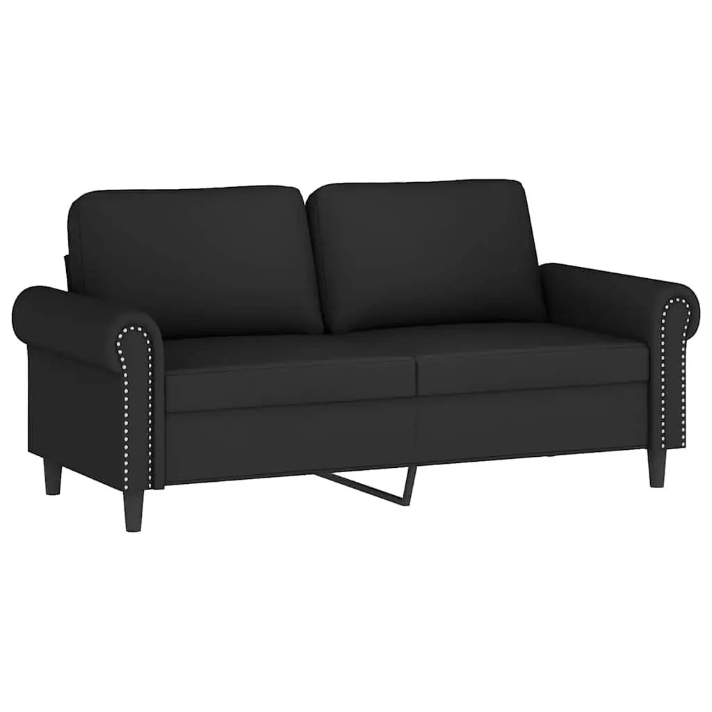 3 Piece Sofa Set Velvet Black Couch with Throw Pillows Footstool