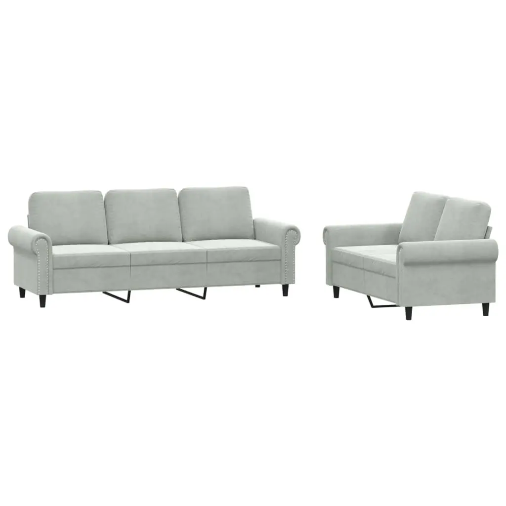 Grey Velvet 2 Piece Sofa Set with Cushions