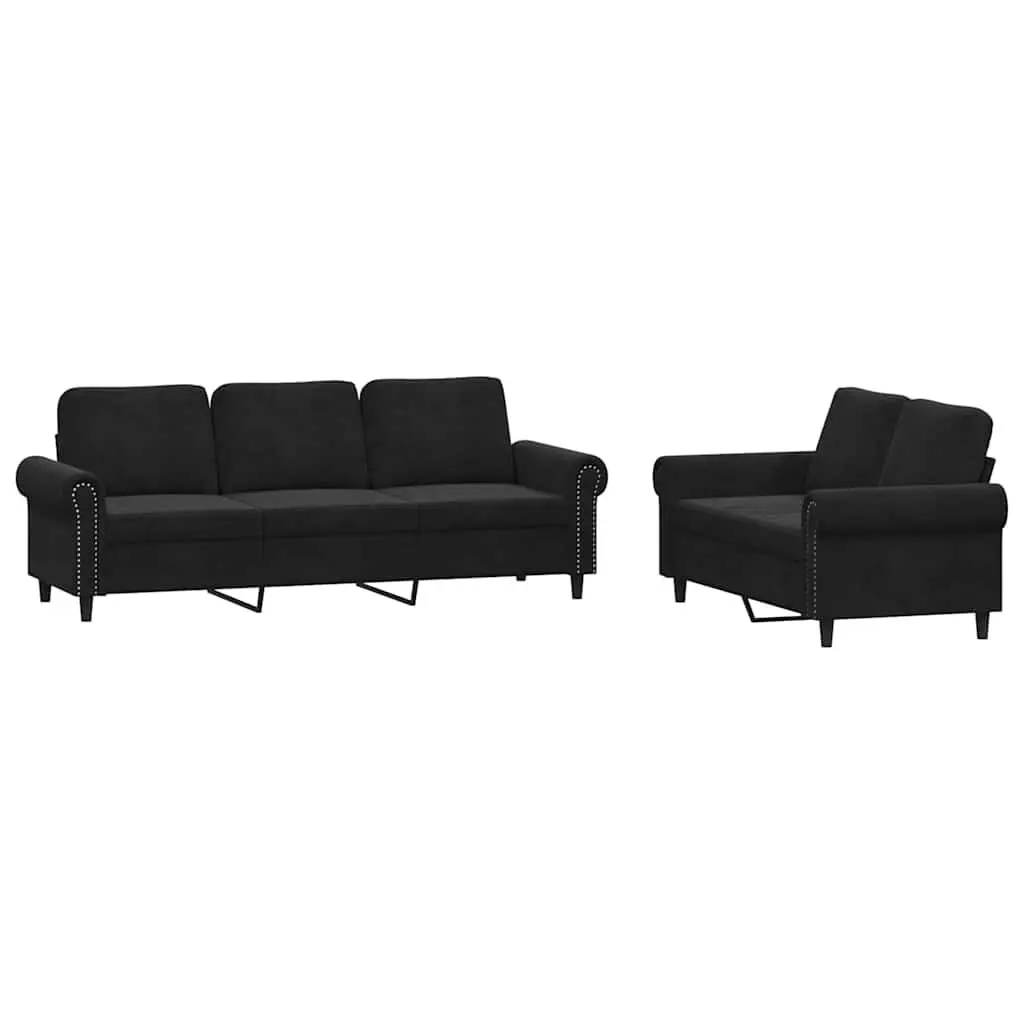 Sofa Set Velvet Black 2 Piece