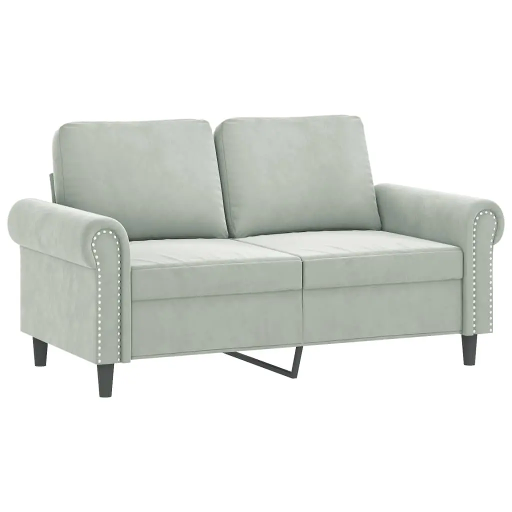 Grey Velvet 3 Piece Sofa Set with Cushions & Footstool