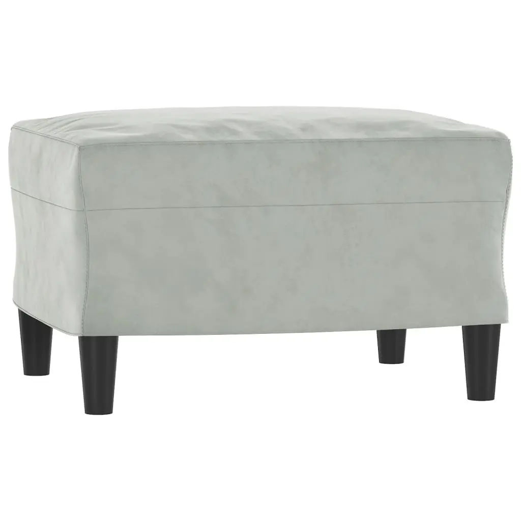 Grey Velvet 3 Piece Sofa Set with Cushions & Footstool