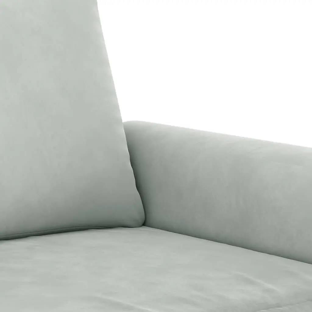 Grey Velvet 3 Piece Sofa Set with Cushions & Footstool
