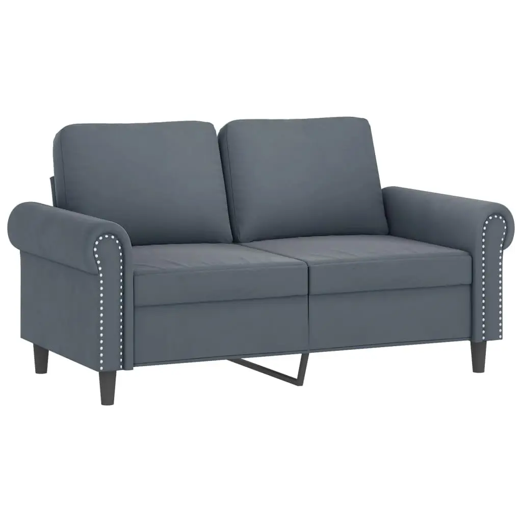 Grey Velvet 2 Piece Sofa Set with Pillows