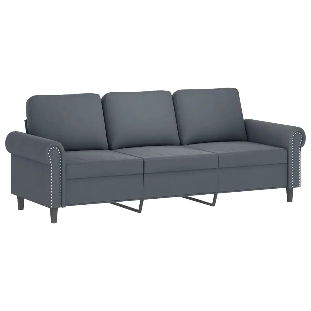 Grey Velvet 2 Piece Sofa Set with Pillows