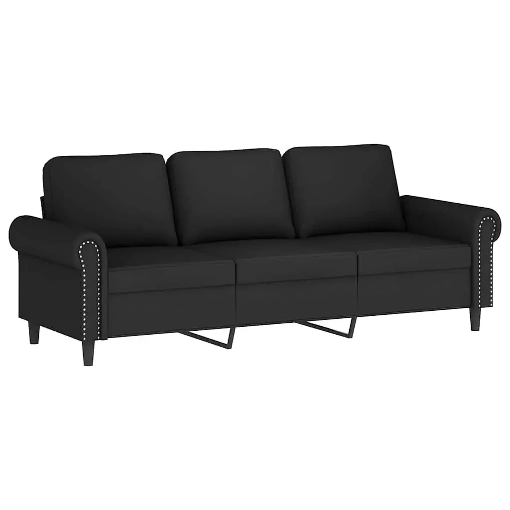2 Piece Black Velvet Sofa Set with Pillows