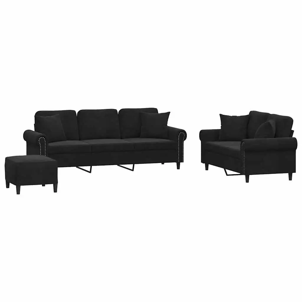 3 Piece Sofa Set Velvet Black