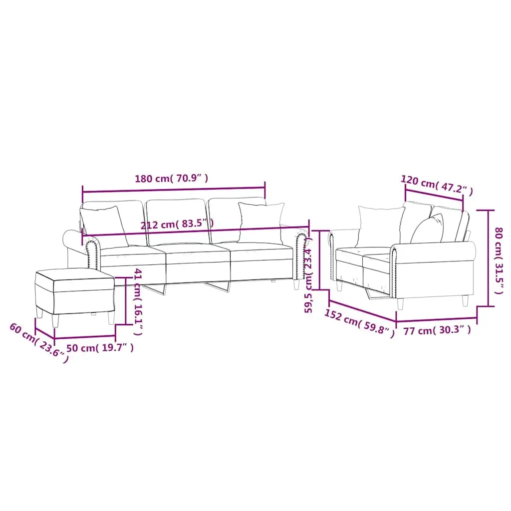 3 Piece Sofa Set Velvet Black