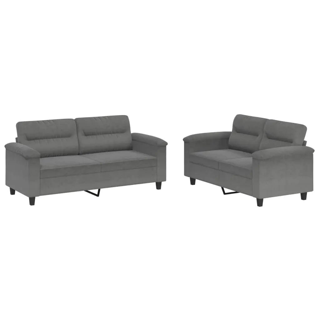 2-Piece Sofa Set in Durable Grey Microfibre